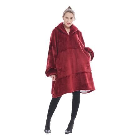 Bærbar tæppehættetrøje, Oversized tæppesweatshirt med hætte, lomme og ærmer, Super blødt varmt plysset hætte tæppe