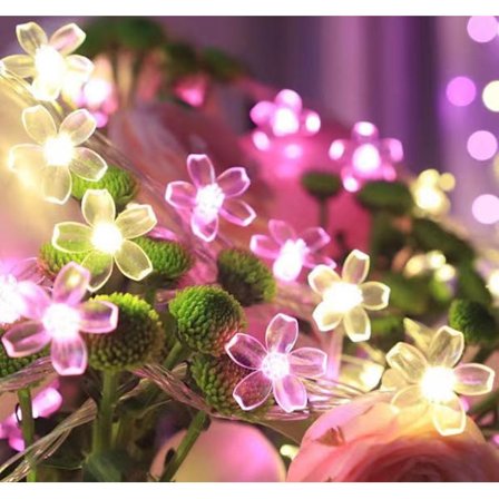 LED solcells körsbärsblommor ljusslinga, varmrosa gård dekoration