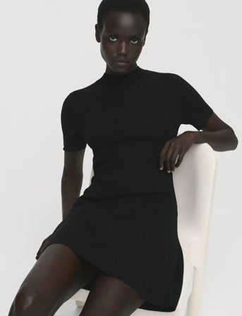 Mango Fine-Knit Flared Dress - Black - XS