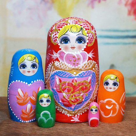 Russiske Matryoshka-dukker, 10-delt sett med russiske dukker, tre