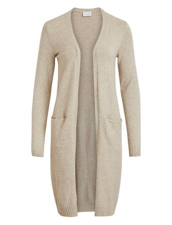 Viril Long L/S Knit Cardigan Strikkegenser Cardigan Beige Vila*Betinget Tilbud