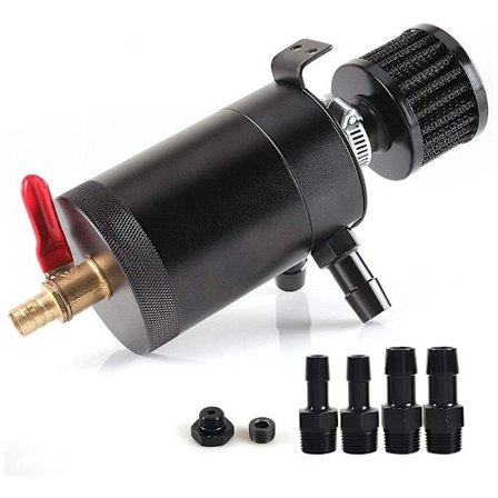 Universelt Oljeoppsamlingssett for Bil, Beholder, 2-port/3-port Oljeutskiller med Luftfilter + Dreneringsventil