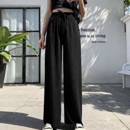 Dam Ice Silks Vida Ben Byxor Lös Elastisk Midja Casual Sommar Långbyxor Svart XXL