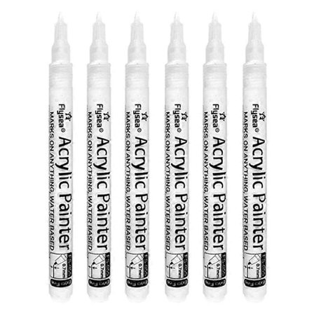 FLYSEA FS-055 6-pack Akrylpennor Svart Färgpennor för Glas, Papper, Sten (FMY)