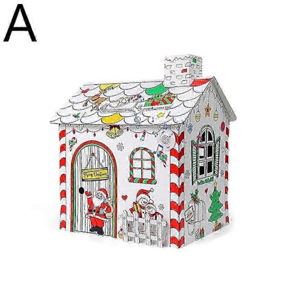 25-26 Jule Lekehus Farge, Barn Papp Fargeleggingshus DIY Håndverksaktivitet Gave[D]