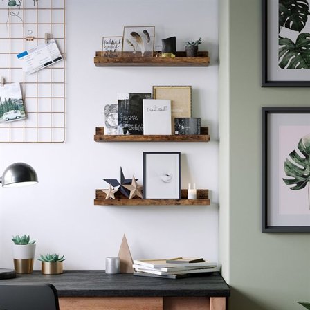 Puiset seinähyllyt - 3-pack 38 cm - maalaismainen ruskea