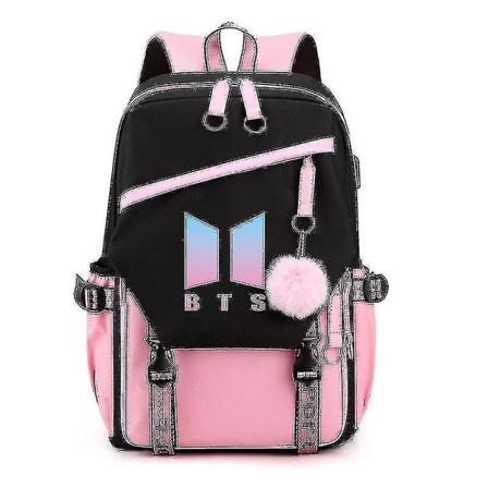 Bts Youth Group -reppu USB latausreppu Suurikapasiteettinen opiskelijan koululaukku black pink