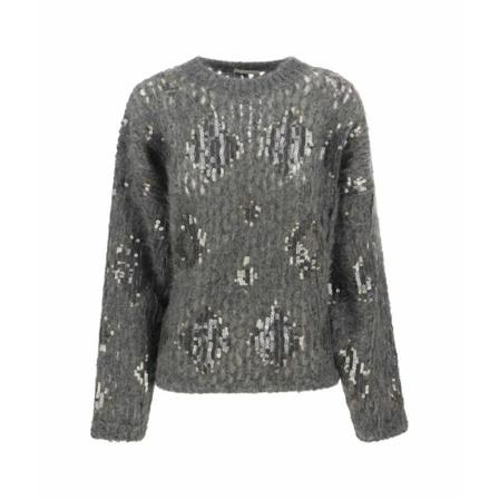 Brunello Cucinelli, Dazzling Diamond Embroidery mohair and wool sweater Grijs, unisex, Maat:S,wol