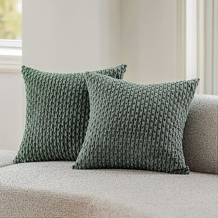 Sammets Corduroy Överkast Euro Kuddfodral Kuddeöverdrag för Säng, 2 st, 16" x 16" (40 x 40 cm), Mörkgrön