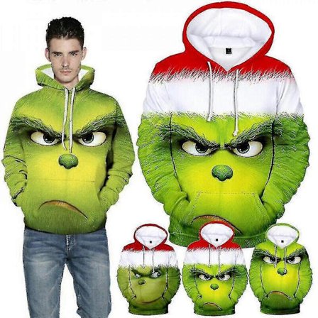 3D Grinch Hettegenser Menn Kvinner Casual Hettegenser Genser Venner Julegave Qzn