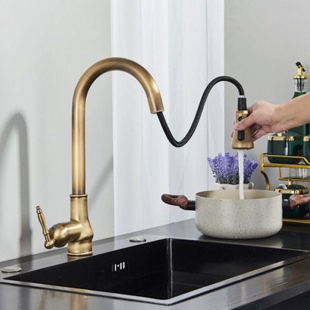 Uttagbar retro kökskran, diskbänk i mässing och 304 rostfritt stål P