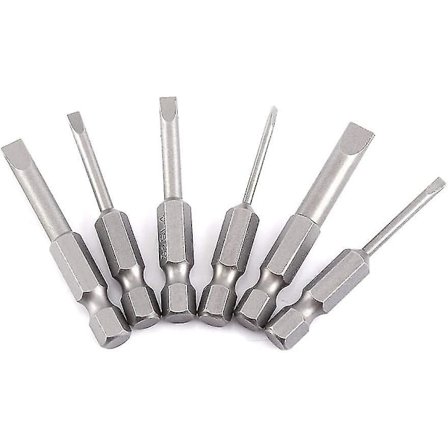 Magnetiska Spårskruvmejslar med Hex-Handtag, Enstaka Huvud, 2-6mm, 50mm Långa, 0.25" Hex-Sockel, Legering, Platthuvud, S2silver1pcs