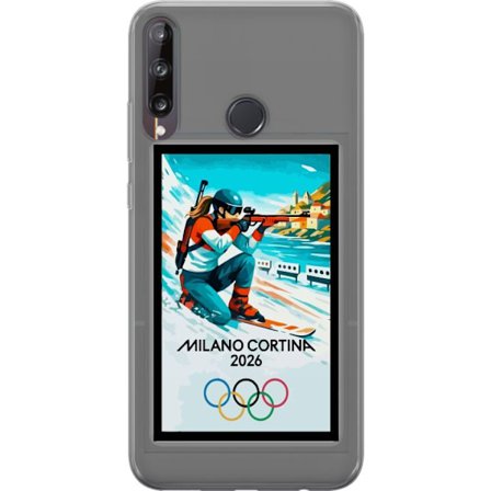 Kompatibelt Mobildeksel til Huawei P40 lite E Retroplakat Cortina Milano 2026 med fjell, vintersportsutøvere, italienske trikolor, Milano-katedralen o