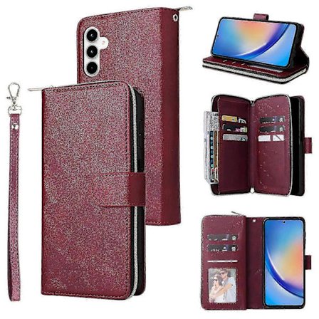 Yhteensopiva Samsung Galaxy A35 5G -kotelon vetoketjutaskun nahkaisen puhelinkuoren kanssa, jossa on 9 korttipaikkaa, monivärinen