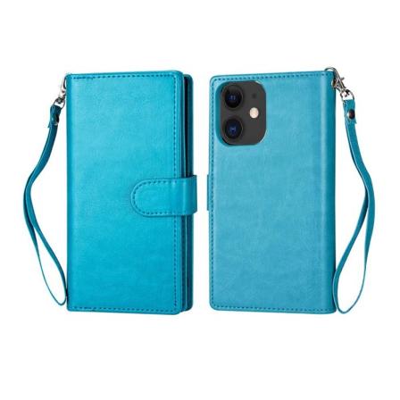 iPhone 12 Mini - Praktiskt Stilrent 9-Kort Plånboksfodral Turkos
