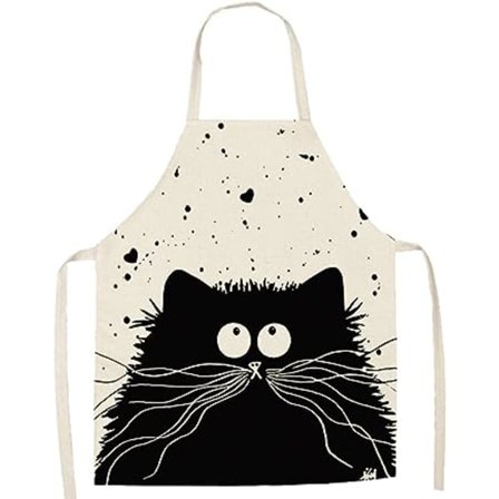 Musta kissa-esiliina, unisex keittiöesiliina, piirretty grilliesiliina