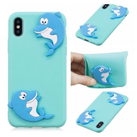 iPhone 9 3D Sarjakuva Kuviollinen Silikooni Muovinen Takasuoja Kuori - Delfiinit