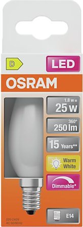 OSRAM Led Lyspære E14 Classic B25 250lm matt Dimbar Varmhvit