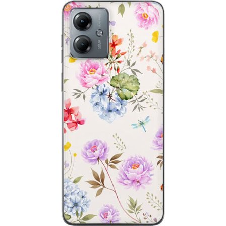 Kompatibelt Mobildeksel til Motorola Motorola Moto G14 Blomstrete mønster med håndmalte blomster, sommerfugler og insekter i romantisk skandinavisk