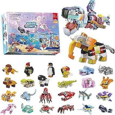 Joulukalenteri 2023 | 24kpl Jouluiset Merieläimet Leikkikalut Lapsille Suuri Kokoelmasetti - Joulukalenteri Leikkikalut Autot, Eläinjoulukalenteri 