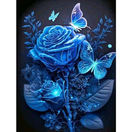 DIY Rose Butterfly Diamond Painting Kit Rund Full Diamond Dot Gem Art Crafts, Rose och Butterfly Diamond Kit för Vuxna Nybörjare 12x16 Tum
