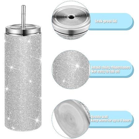 Glitter vattenflaska rostfritt stål termos (silver, 20 oz) - stock