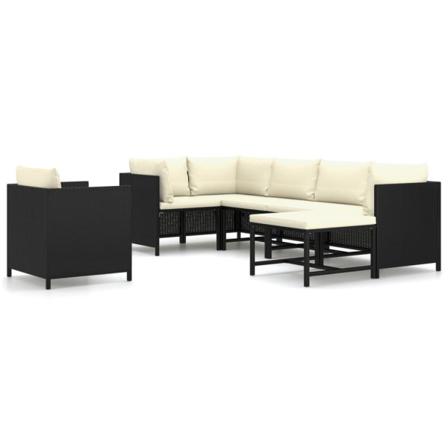 Vidaxl Loungeset För Trädgården Med Dynor 7 Delar Konstrotting S Svart