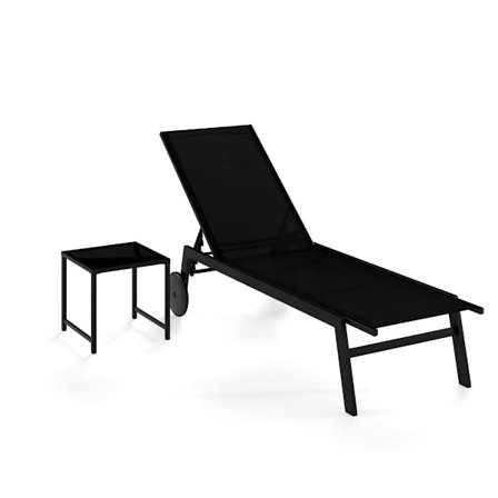 Säädettävä ulkotuoli pöydällä, musta kangas