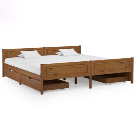 Vidaxl Sängram Med 4 Lådor Honungsbrun Massiv Furu 200x200 Cm Brun