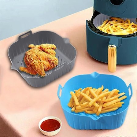 Silikoninnsatser firkantet ekstra stor 25 cm for airfryer, 2 stk non-stick gjenbrukbar matvaregodkjent silikon ny