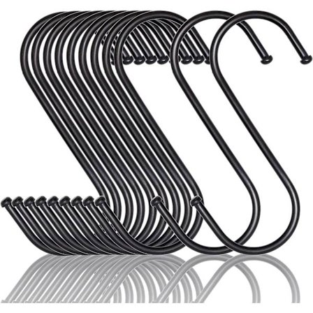 S-kroge (10 stk.), Multifunktionelle metal kroge til køkken, badeværelse, soveværelse, kontor, have (sort) (medium)