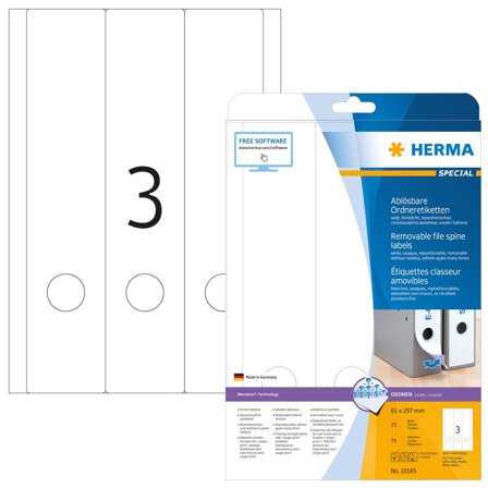 Herma Ordneretiketten A4 weiß 61x297 mm ablösb. opak 75 St.