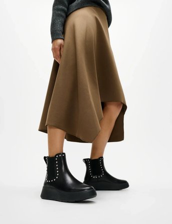 FitFlop F-Mode Gem-Trim Leather Flatform Chelsea Boots - Black - EU38