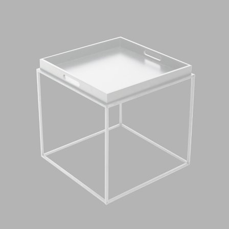 Valkoinen metallinen Butler-sivupöytä irrotettavalla tarjottimella