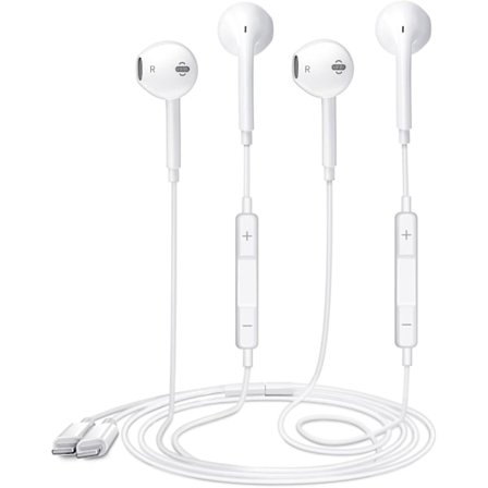 2-pack - Apple Earbuds med Lightning-kontakt [Apple MFi-certifierad] iPhone-hörlurar (inbyggd mikrofon och volymkontroll) Brusreducerande hörlurar