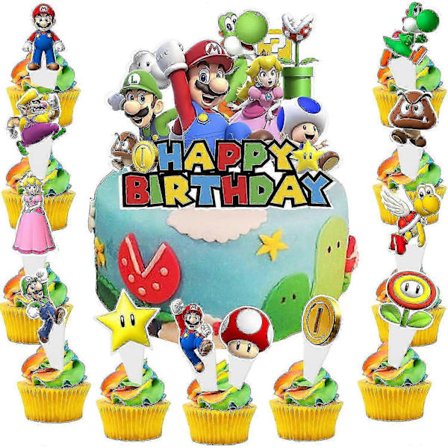 Mario Kaketoppsett for Barnebursdagsdekorasjoner