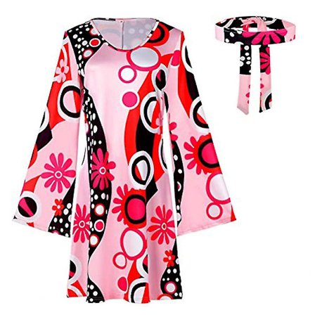 70'er 80'er Kvinder Hippie Kostume Sæt Disco Outfit Pandebånd Kjole Cosplay Festgaver