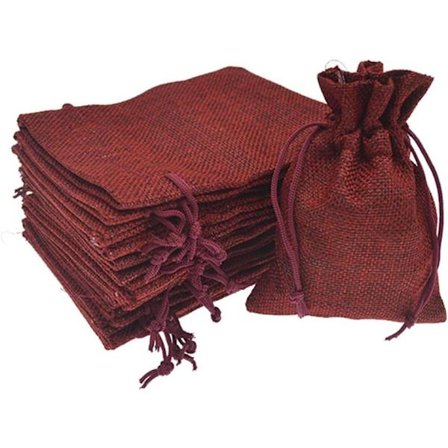 10 stk små jute poser, linssekker med snøring, smykkepose