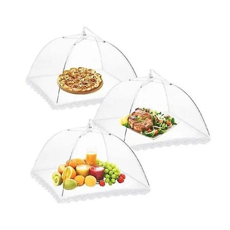 3 stk. Pop-up Spiseparaply med Net - Stilfuld Beskyttelse til Dine Måltider Hvid 1 stk.