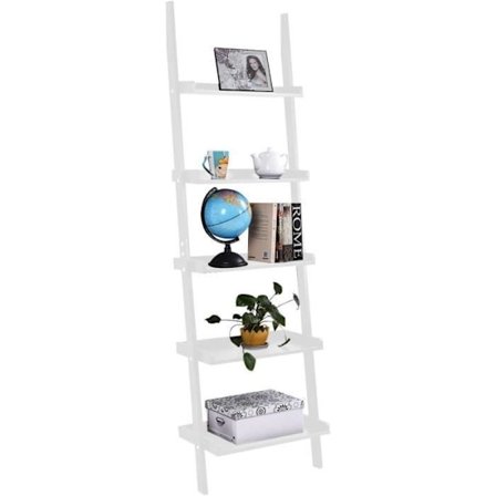 COSTWAY kirjahylly tikapuutyylinen hylly 5 säilytystasolla olohuoneeseen, makuuhuoneeseen 49 x 33 x 191 cm skandinaavinen valkoinen