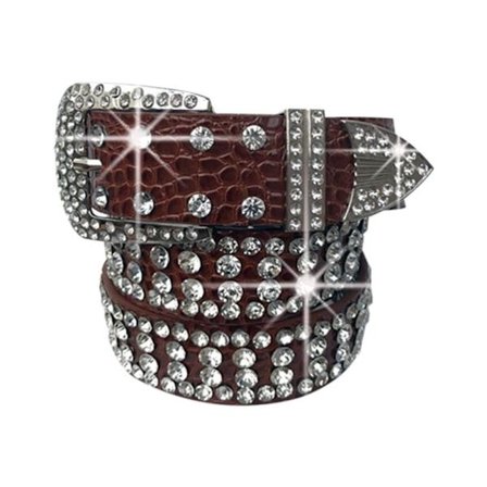 Bling Bling Diamond Leather Belte Pin Spenne Midjebånd KAFFE