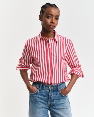 GANT - Bredstripet poplinskjorte i regular fit til dame bright red