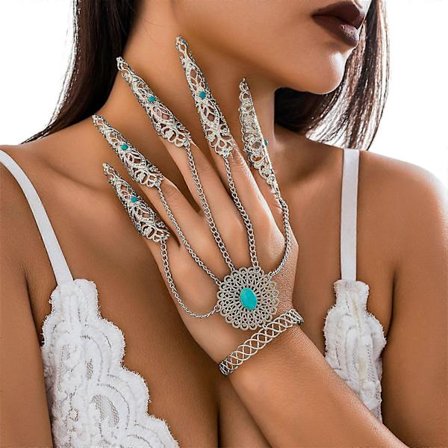 Fingerringer Armbånd Håndkjede Fingertupp Klo Negler Ringer Armbånd for Halloween Cosplay Kostyme Magdans Smykker_Spesialtilbud