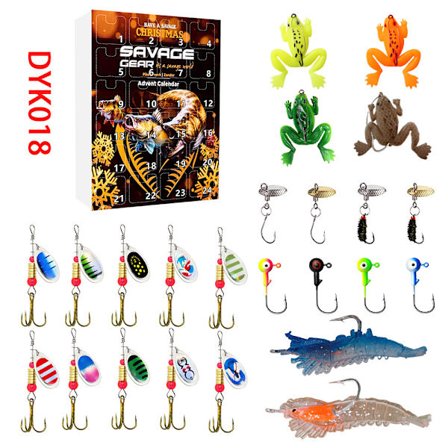 24 Kalastuskalenteri kalastuksen harrastajille kalastusteemalla, yllätyslaatikko [BT]