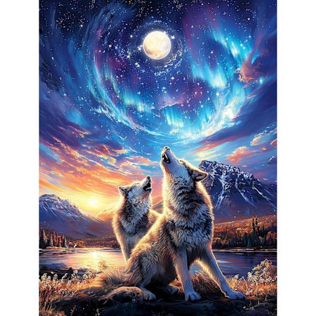 Wolf Diamant Kunst Sæt til Voksne - 5D Ulv Måne Diamant Maleri Sæt til Begyndere, DIY Fuld Runde Bor Diamant Dot Gem Kunst Sæt til 