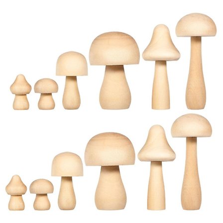 12-pakke DIY sopp i tre for barn - Umalte sopp i tre for graffitimaling (M,)