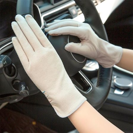 Sommar tunna fullfinger solskyddshandskar, korta damhandskar i ren bomull, UV-resistenta, solskydd för bilkörning