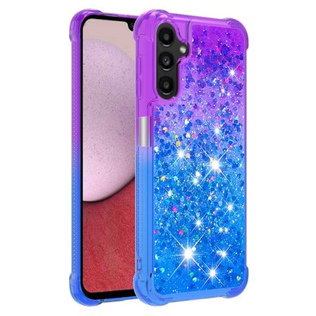 SKALO Samsung A14 5G Juoksuhiekka Glitter Sydämet TPU kuori - Violetti-Sininen