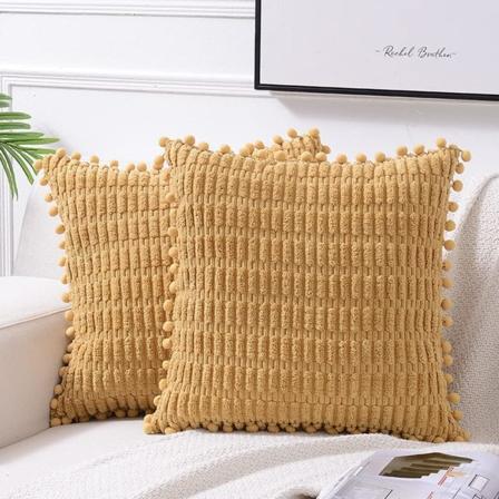 2 pakker dekorative putetrekk 18x18 tommer med pom-poms for sofaseng Stue, Farmhouse Boho Home Decor