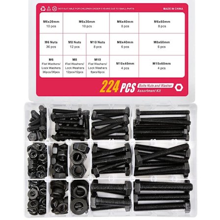 224 STK M6 M8 M10 Bolte og møtrikker Skruer Møtrikker Sortimentssæt
